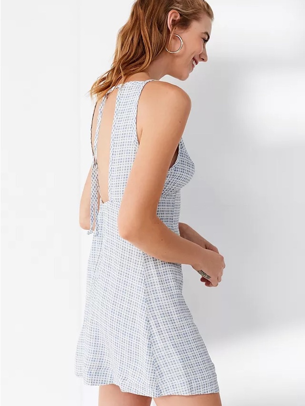 Light Blue Plaid Mini Dress